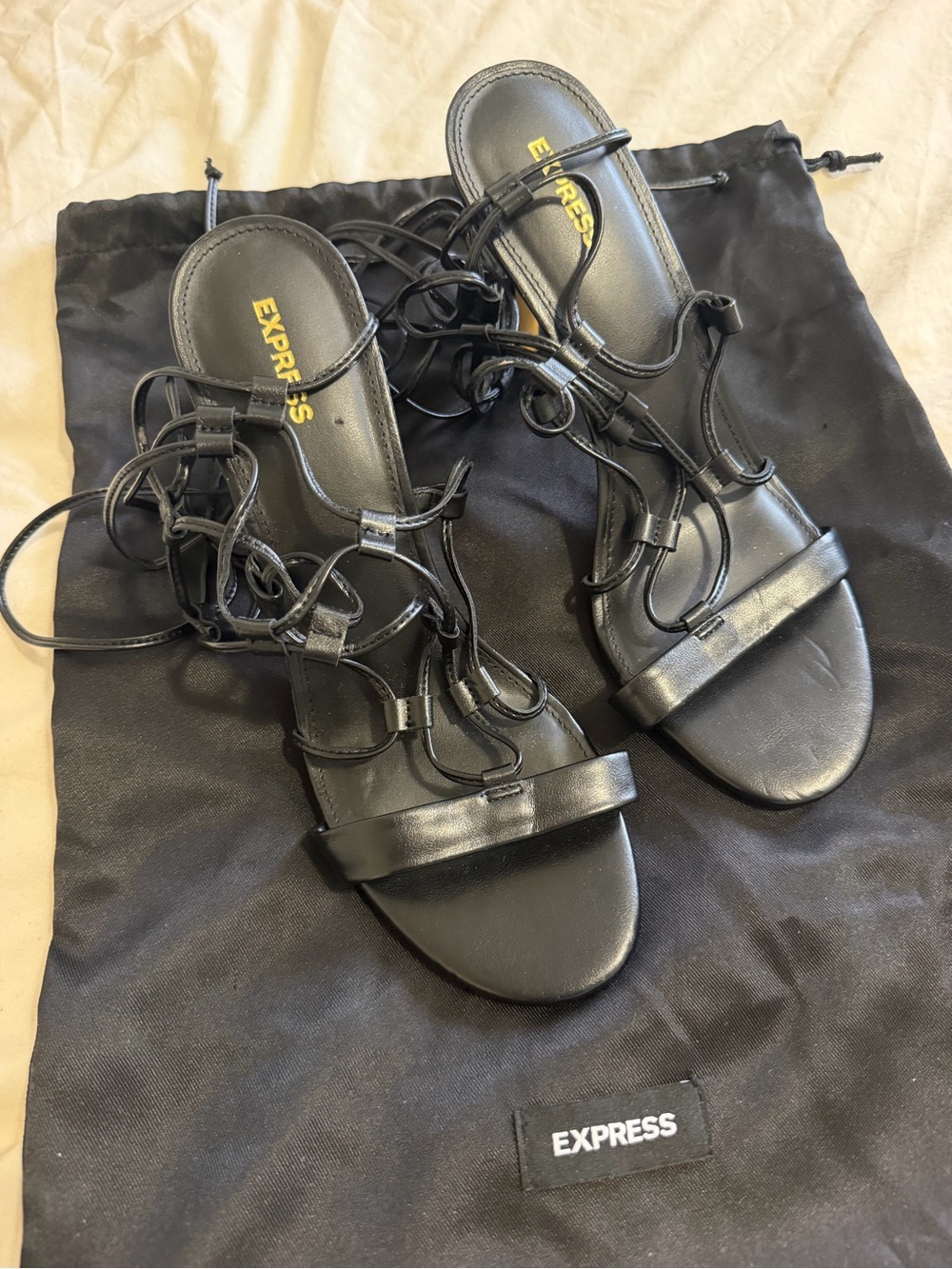 Express Black Strappy Lace-Up Heeled Sandals